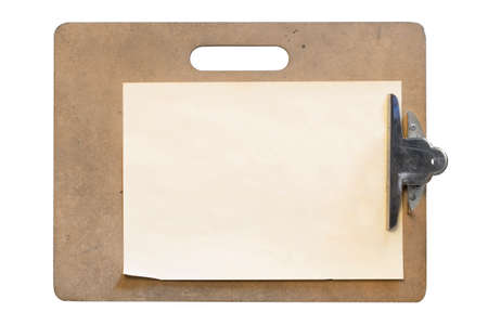 Clipboard with blank sheet of paper isolated over whiteの写真素材