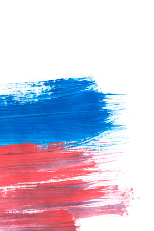 Blue and red paint strokes on white backgroundの写真素材