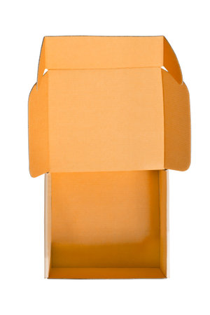Empty open orange paper box isolated over white