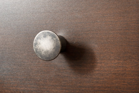 Vintage bronze drawer handle on wood brown backgroundの写真素材