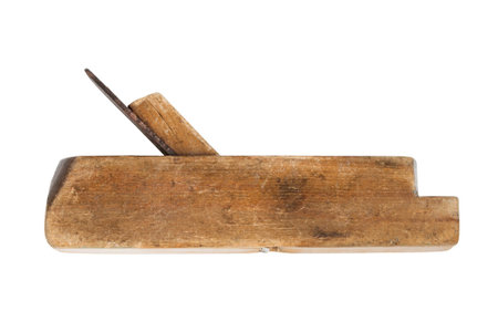 Old wood hand planer isolated on white background