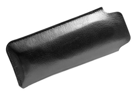 Black leather eyeglasses cover isolated on white backgroundの写真素材