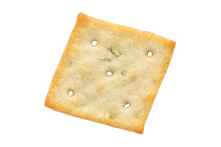 One salt cracker snack isolated on white backgroundの写真素材