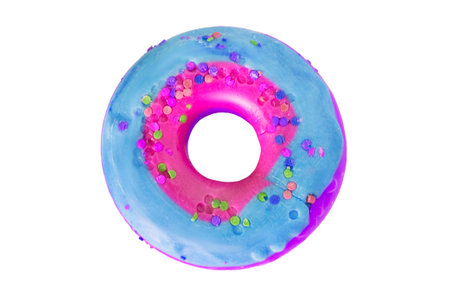 Colorful donut shaped candy isolated on white backgroundの写真素材