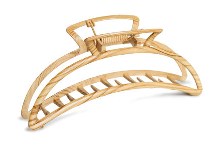 Wooden clip barrette isolated on white backgroundの写真素材