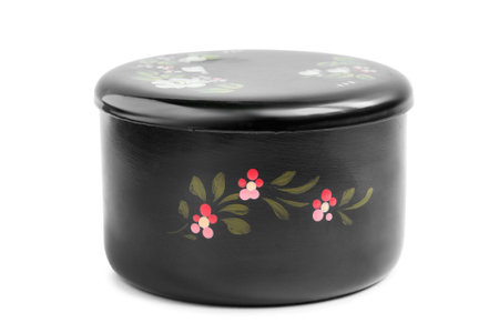 Vintage black painted wooden box isolated over whiteの写真素材