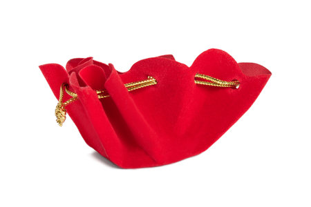 Empty red velvet gift pack isolated on white backgroundの写真素材