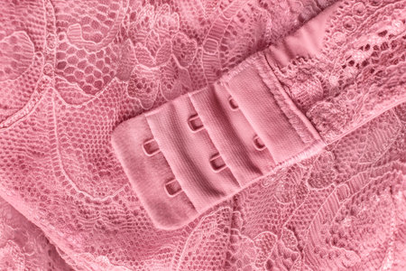 Pink lace bra clasp fastener closeup as a background