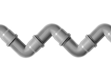 Plastic gray angle drain pipes connection isolated on white background
