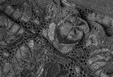 Black silk lace lingerie details closeup as a background
