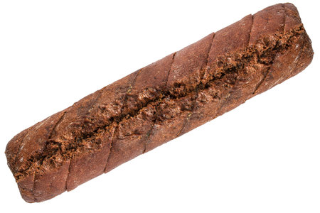 Brown rye baked baguette loaf isolated on white background