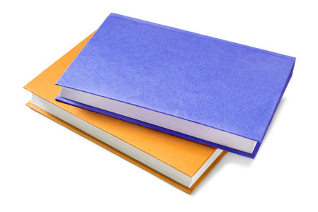 Yellow and blue books with blank covers isolated on white background