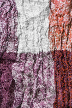 Colorful wool knit crumpled fabric texture closeup as a backgroundの写真素材