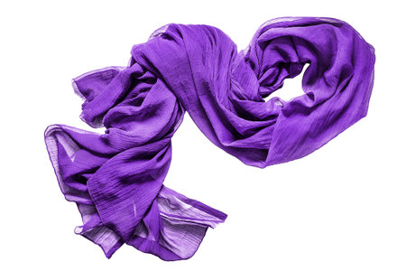 Purple draped organza scarf isolated on white backgroundの写真素材