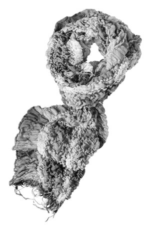 Tied black and white wool crumpled scarf isolated over whiteの写真素材