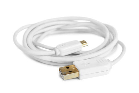 White micro-usb cable isolated on white background