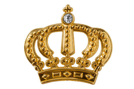 Golden crown brooch with one crystal isolated on white background