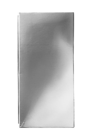Silver metallic paper gift box isolated on white backgroundの写真素材