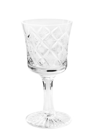 Vintage cut glass empty shot isolated on white backgroundの写真素材