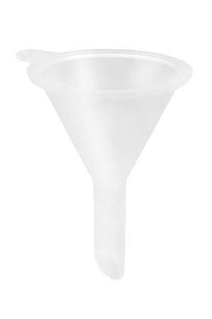 Simple plastic liquid funnel isolated on white backgroundの写真素材