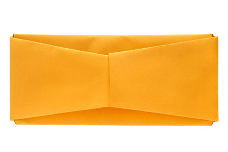 Yellow paper wrapper package isolated on white backgroundの写真素材