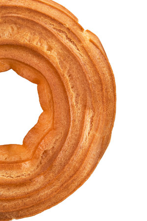 Half of homemade baked bagel isolated on white background closeupの写真素材