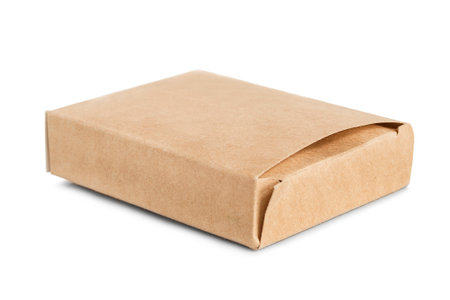 Blank brown craft paper packaging box isolated on white backgroundの写真素材