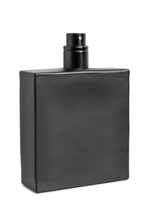 Blank black perfume spray bottle isolated on white backgroundの写真素材
