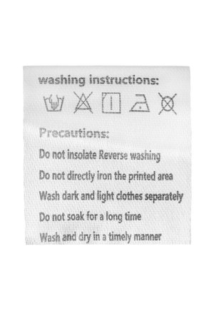 Washing instructions clothes label isolated on white backgroundの写真素材