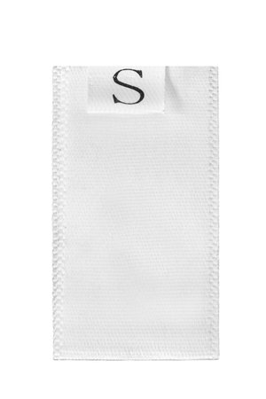 Size S clothes label isolated on white backgroundの写真素材