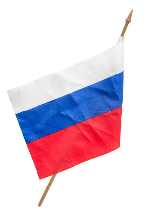 Russian national tricolor flag isolated on white backgroundの写真素材