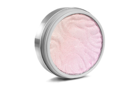 Pink and golden highlighter powder jar isolated on white backgroundの写真素材