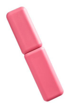 Matte pink lipstick tube isolated on white backgroundの写真素材