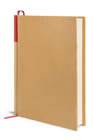 Blank craft paper cover book with lace bookmark standing on white backgroundの写真素材