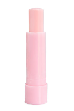 Nude pink lip balm tube isolated on white backgroundの写真素材