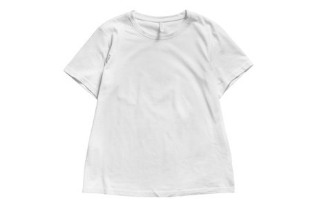 Basic blank white cotton t-shirt isolated on white backgroundの写真素材