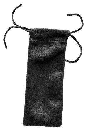 Black velvet small cover bag with laces isolated over whiteの写真素材