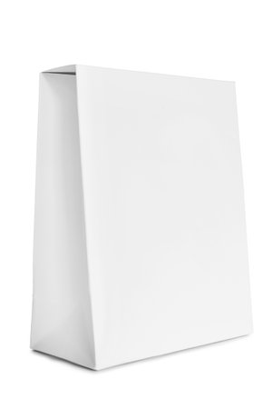 Blank white paper packaging box isolated on white backgroundの写真素材