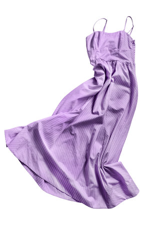 Wrinkled cotton lavender color sundress isolated on white backgroundの写真素材