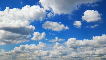 White cumulus clouds in blue sky beautiful viewの写真素材