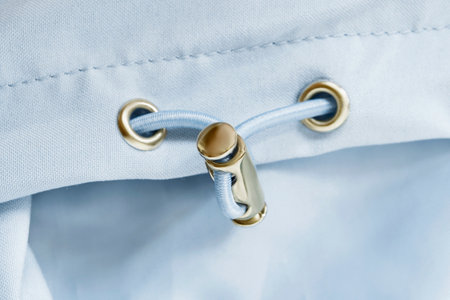No tie elastic laces lock closeup on light blue fabricの写真素材