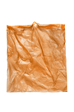 Brown empty plastic trash bag isolated on white backgroundの写真素材