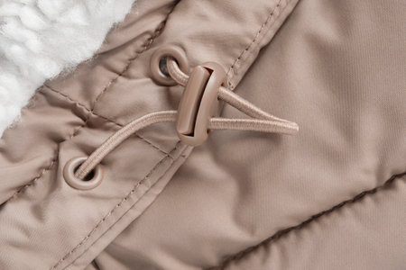 Jacket no tie elastic laces lock brown fabric closeupの写真素材