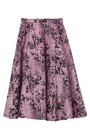 Pink wool printed flared skirt isolated on white backgroundの写真素材