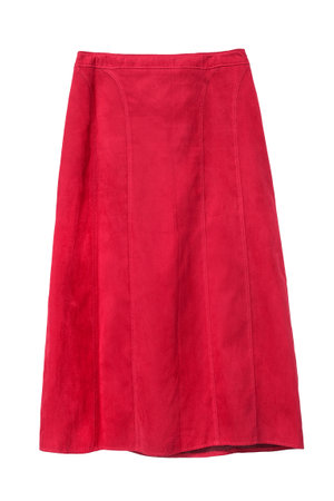 Elegant red velvet fitted skirt isolated on white backgroundの写真素材