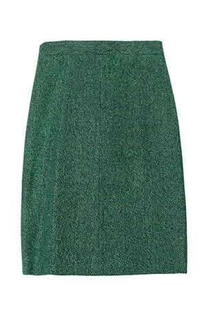 Green tweed fabric skirt isolated on white backgroundの写真素材