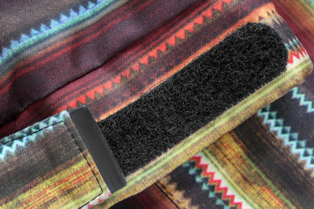 Velcro fastener on colorful fabric closeup as a backgroundの写真素材