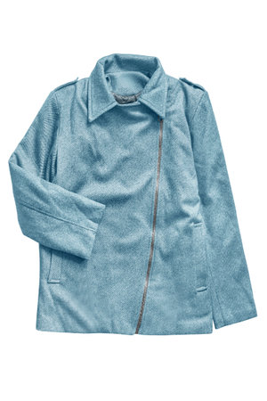 Light blue wool oversize jacket isolated on white backgroundの写真素材