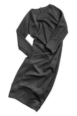 Folded elegant black form fit dress isolated on white backgroundの写真素材