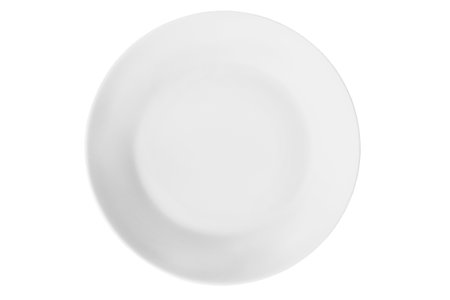 Clean white blank ceramic saucer isolated on white backgroundの写真素材
